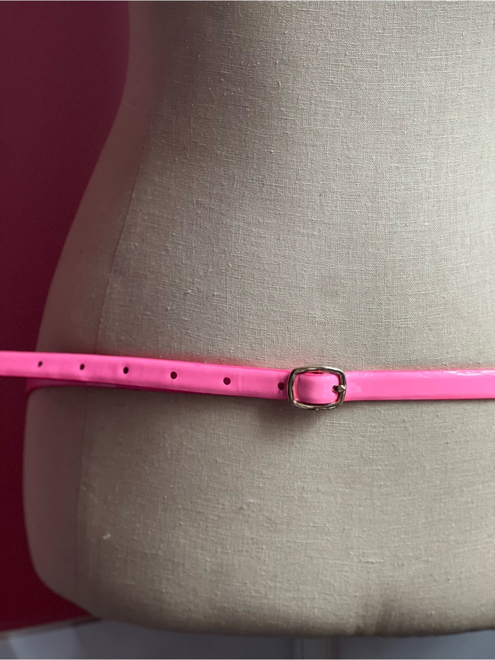J. Crew Hot Pink Patent Slim Belt with Silver Buckle